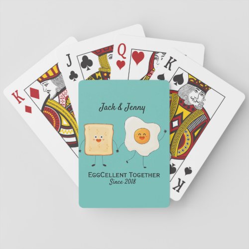 Cute Funny Happy Toast Eggcelent Together      Playing Cards