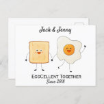 Cute Funny Happy Toast Eggcelent Together       Postcard<br><div class="desc">Featuring Cute Funny Happy Toast and Egg with word Eggcellent Together that can be personalized with the couple's names. Perfect for Valentine's day,  anniversary,  wedding or any other occasions. Check out other Matching items available in my store! Thank you for the support ❤</div>