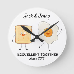 Cute Funny Happy Toast Eggcelent Together Round Clock
