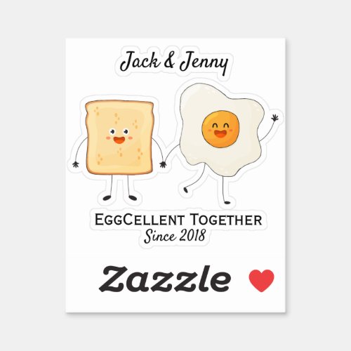 Cute Funny Happy Toast Eggcelent Together      Sticker