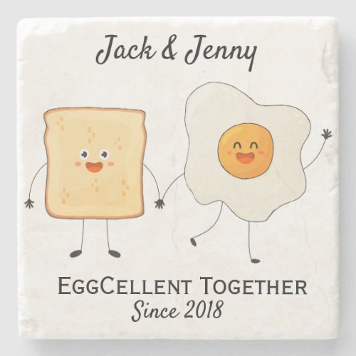 Cute Funny Happy Toast Eggcelent Together  Stone Coaster