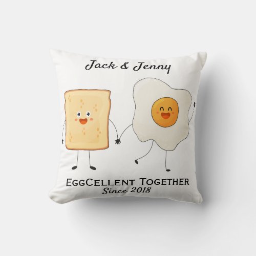 Cute Funny Happy Toast Eggcelent Together Throw Pillow