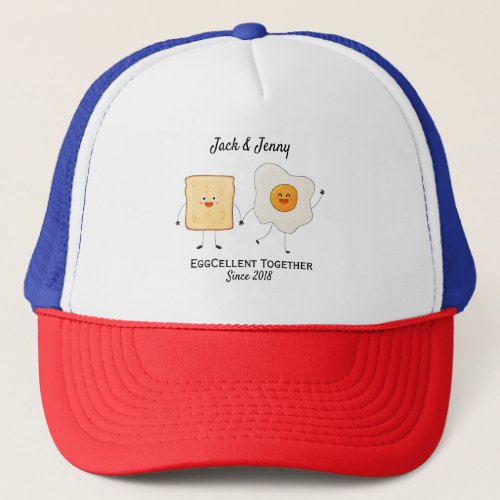 Cute Funny Happy Toast Eggcelent Together     Trucker Hat