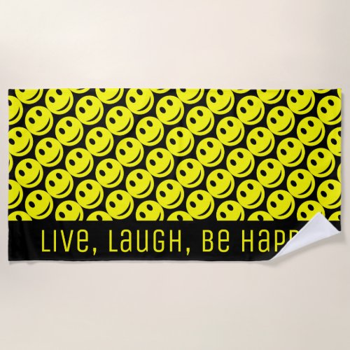 Cute Funny Happy Yellow Smiling Faces Beach Towel