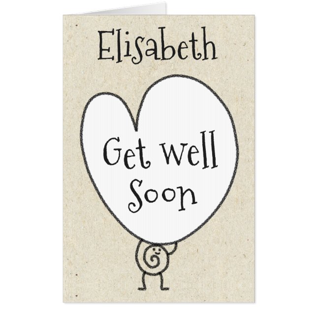  Cute Funny Heart Character Add Name Get Well Soon Card (Front)