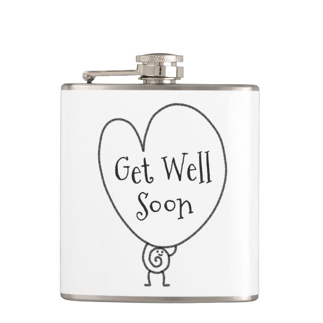 Cute Funny Heart Uplifting Character Get Well Soon Flask (Front)