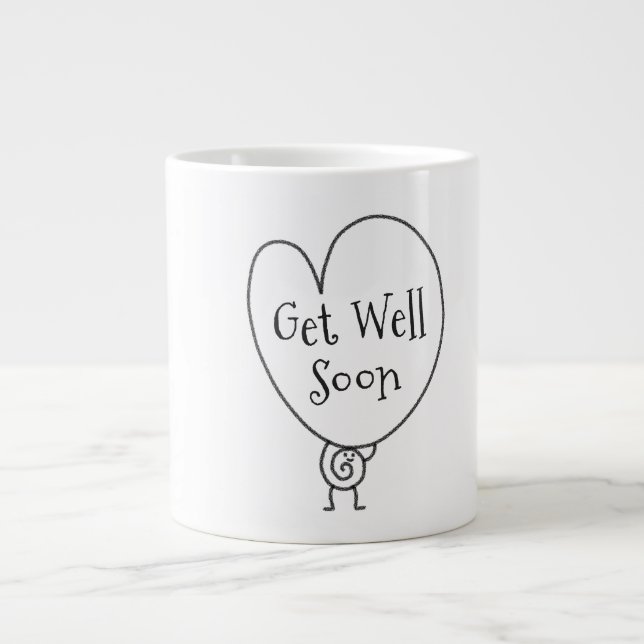 Cute Funny Heart Uplifting Character Get Well Soon Giant Coffee Mug (Front)