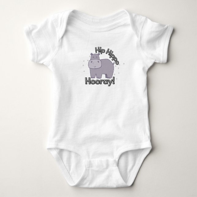 Cute, Funny "Hip Hippo Hooray" Hippopotamus  Baby Bodysuit (Front)