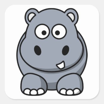 Cute Funny Hippo Square Sticker by CuteFunnyAnimals at Zazzle