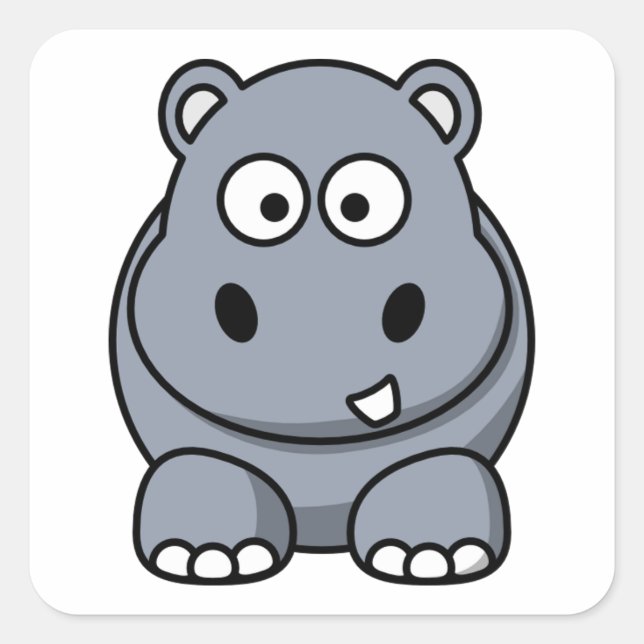 Cute Funny Hippo Square Sticker (Front)