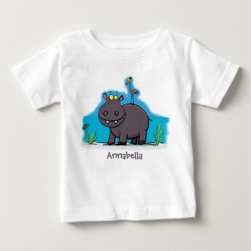Cute funny hippopotamus with bird cartoon baby T_Shirt