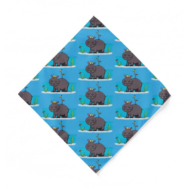 Cute funny hippopotamus with bird cartoon bandana (Front)