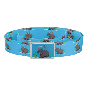 Cute funny hippopotamus with bird cartoon belt