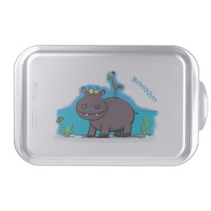 Cute funny hippopotamus with bird cartoon cake pan