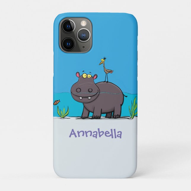 Cute funny hippopotamus with bird cartoon Case-Mate iPhone case (Back)