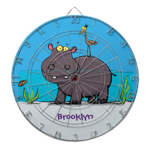 Cute funny hippopotamus with bird cartoon dart board