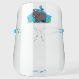 Cute funny hippopotamus with bird cartoon  face shield