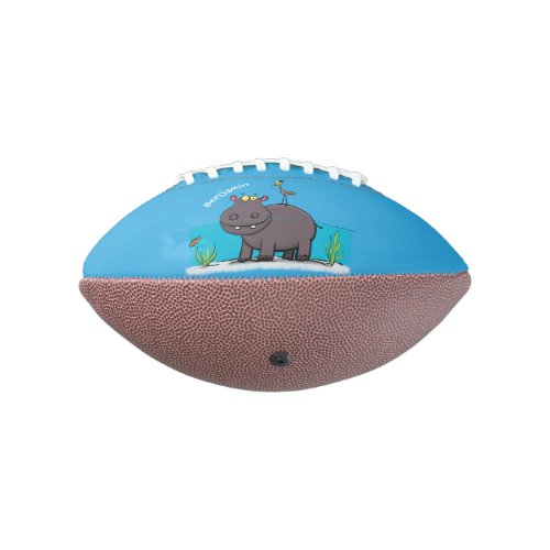 Cute funny hippopotamus with bird cartoon football