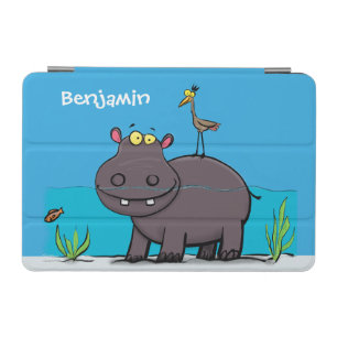 Cute funny hippopotamus with bird cartoon iPad mini cover