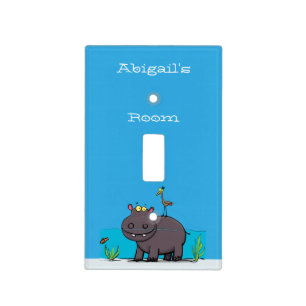 Cute funny hippopotamus with bird cartoon  light switch cover