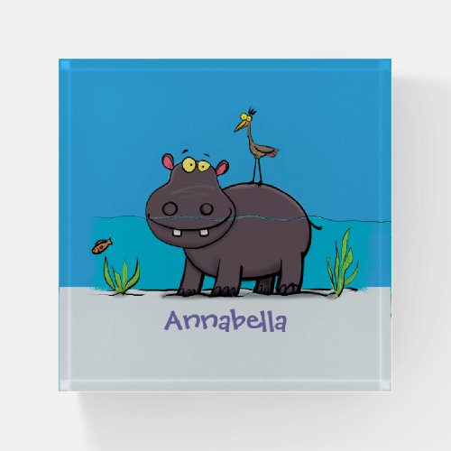 Cute funny hippopotamus with bird cartoon paperweight