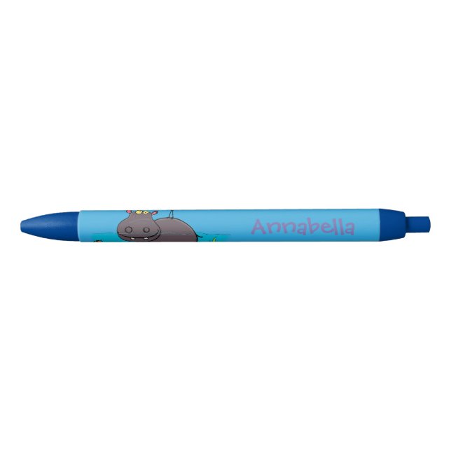 Cute funny hippopotamus with bird cartoon pen (Front)