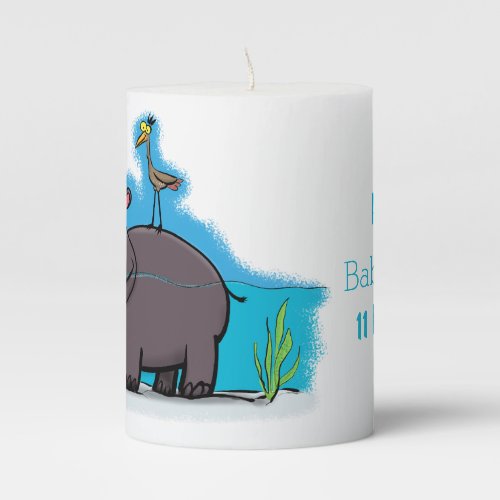 Cute funny hippopotamus with bird cartoon pillar candle