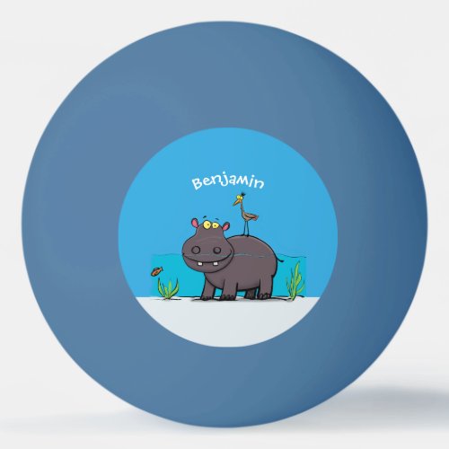 Cute funny hippopotamus with bird cartoon ping pong ball