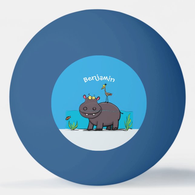 Cute funny hippopotamus with bird cartoon ping pong ball (Front)
