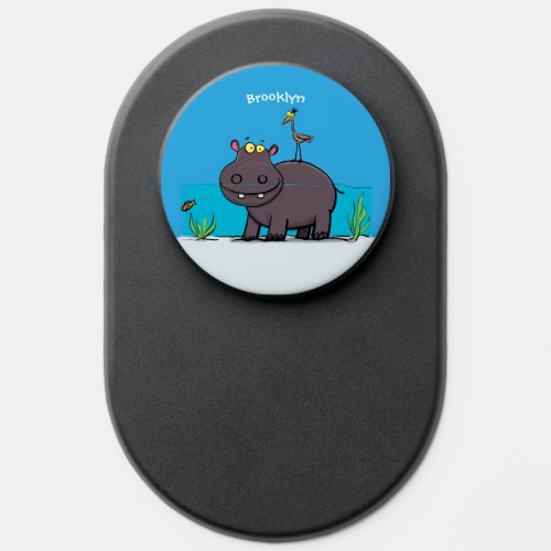 Cute funny hippopotamus with bird cartoon PopSocket