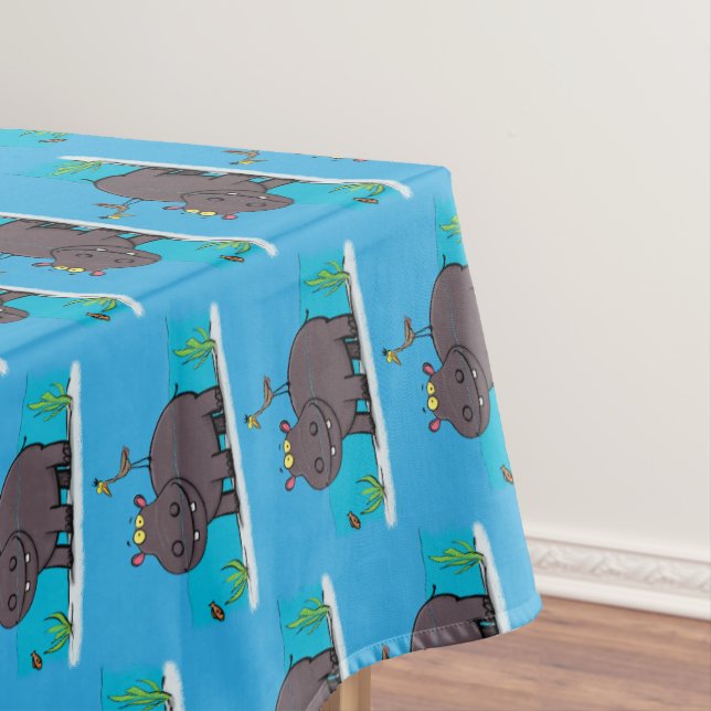 Cute funny hippopotamus with bird cartoon tablecloth (In Situ)