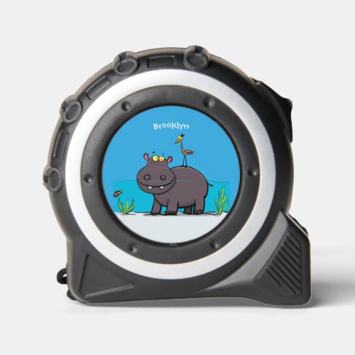 Cute funny hippopotamus with bird cartoon tape measure