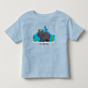 Cute funny hippopotamus with bird cartoon toddler t-shirt