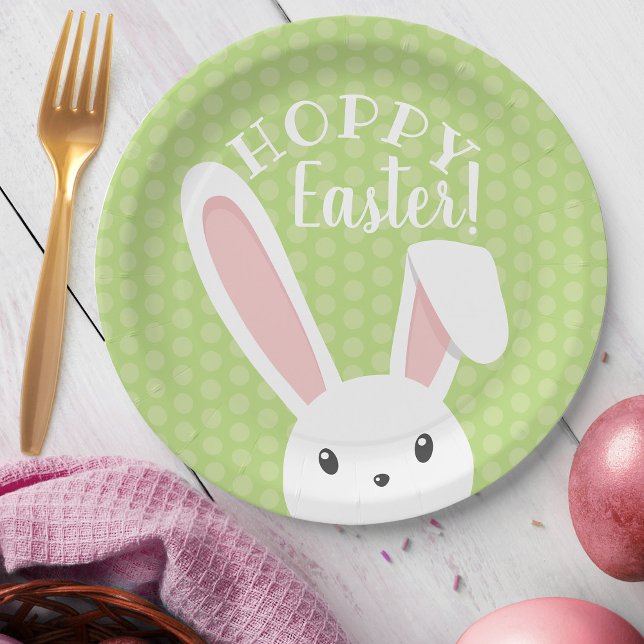 Cute funny Hoppy Easter Bunny Green Spring Party Paper Plates (Creator Uploaded)