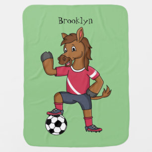 Cute funny horse playing soccer cartoon baby blanket