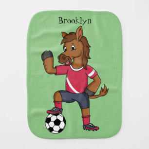 Cute funny horse playing soccer cartoon baby burp cloth