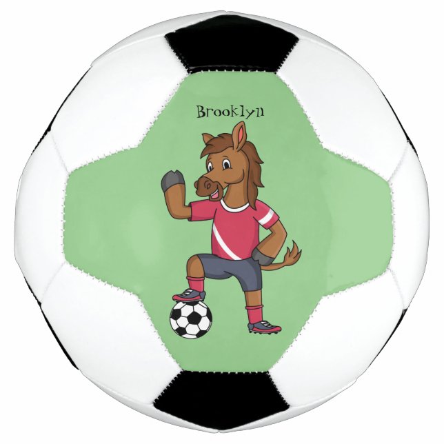 Cute funny horse playing soccer cartoon ball (Front)