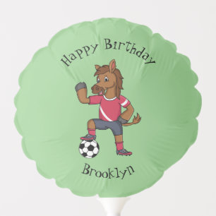 Cute funny horse playing soccer cartoon balloon