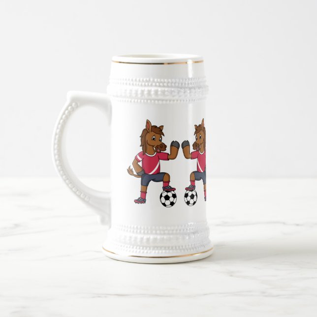 Cute funny horse playing soccer cartoon beer stein (Left)