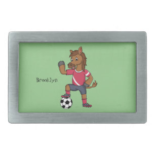 Cute funny horse playing soccer cartoon belt buckle