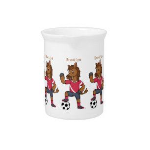 Cute funny horse playing soccer cartoon beverage pitcher