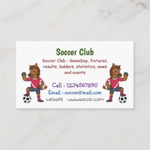 Cute funny horse playing soccer cartoon business card