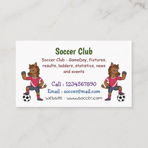 Cute funny horse playing soccer cartoon business card