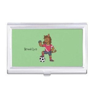 Cute funny horse playing soccer cartoon business card case