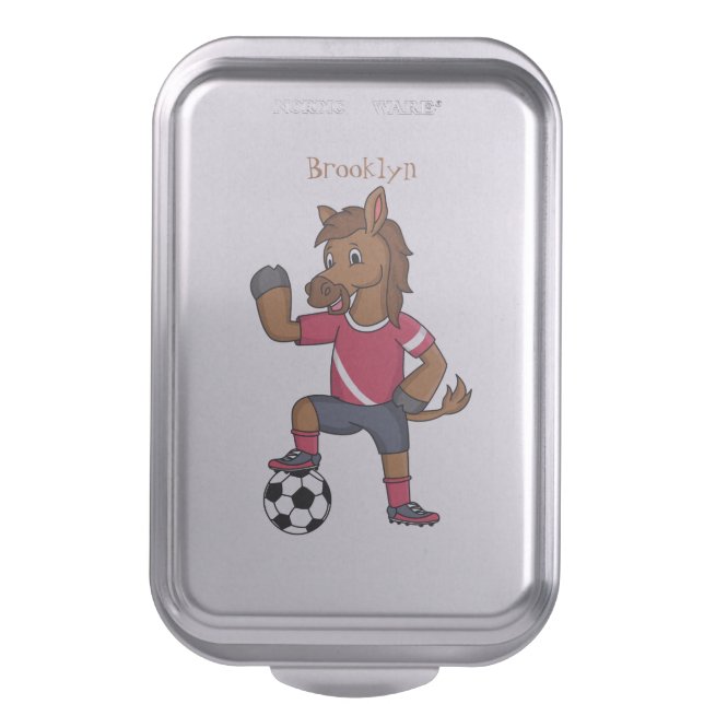 Cute funny horse playing soccer cartoon cake pan (Front Vertical)
