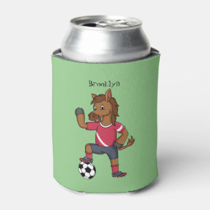 Cute funny horse playing soccer cartoon can cooler
