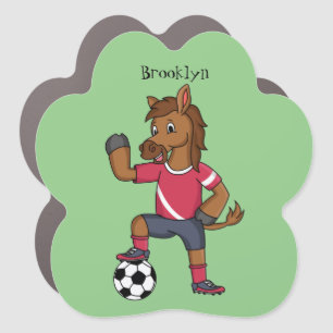 Cute funny horse playing soccer cartoon car magnet