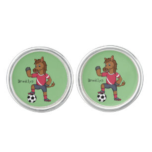 Cute funny horse playing soccer cartoon cufflinks