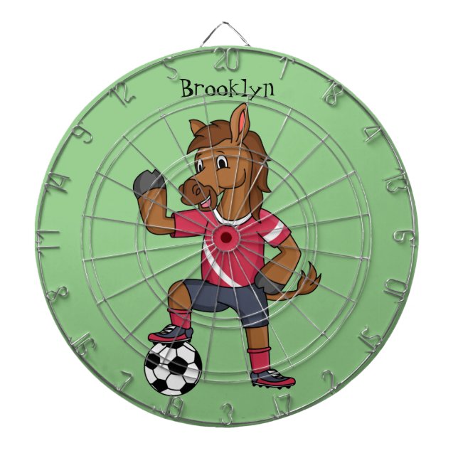 Cute funny horse playing soccer cartoon dart board (Front)