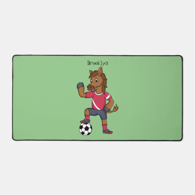 Cute funny horse playing soccer cartoon desk mat (Front)